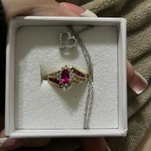 Diamond ring and necklace gold plated silver chain and ring